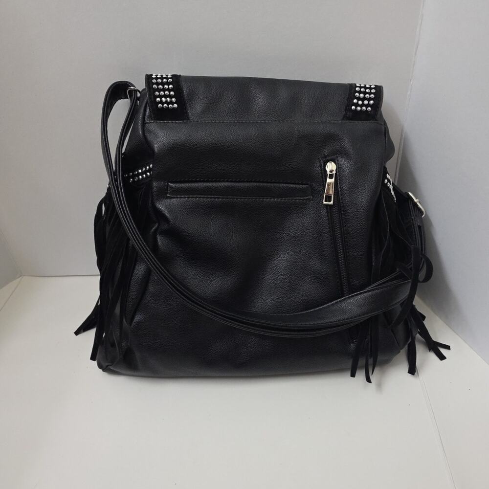 Black Boho Western Fringe Crossbody Purse Studded Faux Leather Shoulder Bag - Picture 2 of 12